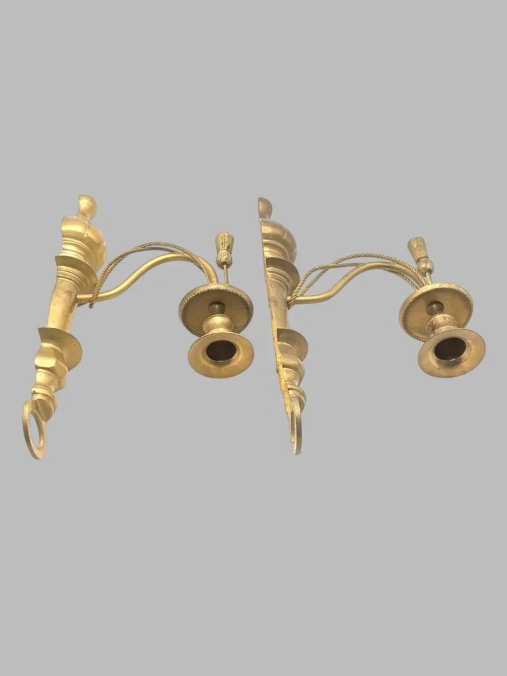 Vintage Brass Wall Sconce Candle Holder Pair Tassel Hollywood Regency